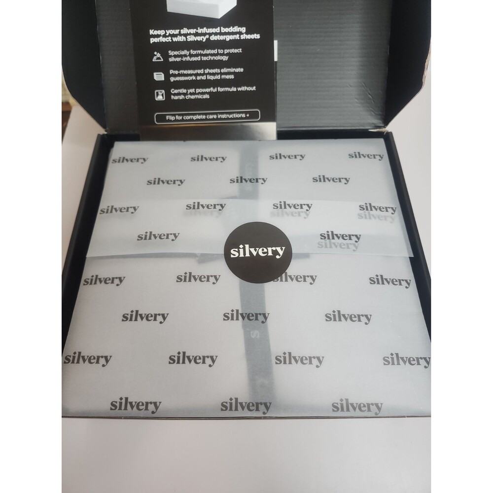 Silvery Bed Sheets 4 Pc Set Silver-Infused Soft Fabric Cool Gray King Size NIB